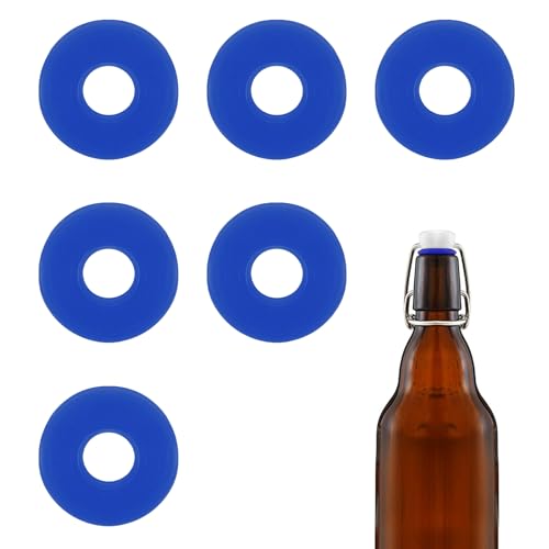 6pcs Dopamine color Silicone Gaskets Washers Seals for Cap Swing Flip Top Bottle for Home Brew Beer Soda Bottle Sealingflat,no cover (Blue) - color: Blue