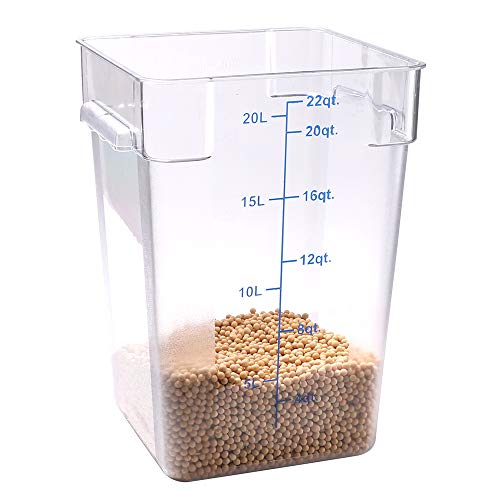 Restaurantware Met Lux 22 Quart Brine Buckets 10 Square Marinating Containers - With Volume Markers Built-In Handles Clear And Blue Plastic Dough Rising Buckets Freezer-Safe Lids Sold Separately - size: 22 Quarts, style: 10 Count