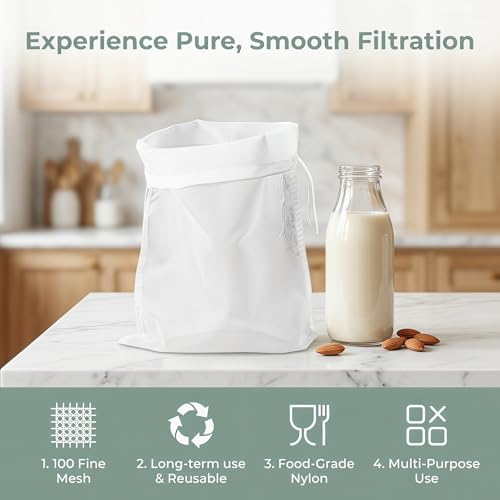 6 Pack Cheesecloth Filter Bags, 12 x 8 Inch Reusable 100 Mesh Nylon Food Strainer Bags with Drawstring, Food Grade Filter Bags for Juice, Yogurt, Nut Milk, Coffee and Cheese Making