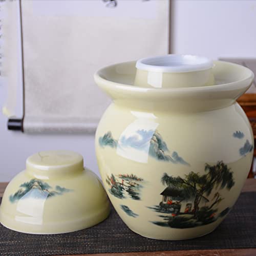 MRYBD Pickle Jar Large Traditional Sichuan Chinese Ceramic Fermenting Jar with Water Seal Airlock Lid, Ceramic Fermentation Crock for Pickling, Kimchi, Sauerkraut 7L - size: 7L