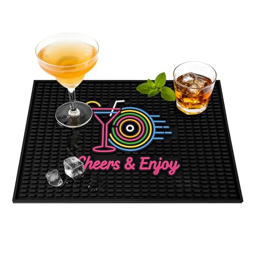Neon Tiki Black Bar Mat 18 x 12 Inch - Thick Rubber Bar Mats for Countertop and Bartending - Professional Bar Spill Mat for Home Bar Accessories, Bar Cart Decor and Bartender Accessories （XLCY） - color: Black-xlcy, size: 18" x 12"