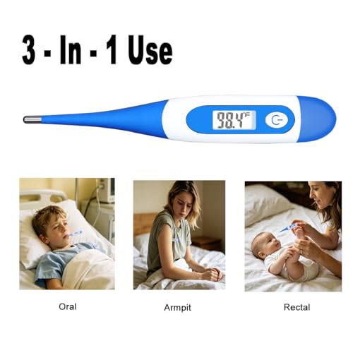 Digital Thermometer，BESTWYA Thermometer for Adult (A, Pack of 4) | Flexible Tip Accurate LCD Reading Oral, Rectal or Under Arm Use