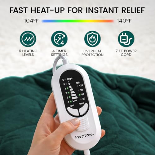 immtree Weighted Heating Pad for Period Cramps, 29" x 24" Extra Large Electric Heated Pads 7 lbs, Back Shoulder Knee Abdomen Pain Relief, Soft Warm Heavy Lap Blanket, Dark Green - color: Dark Green, size: 29"x24" 7 Pound