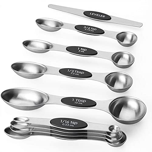 Magnetic Measuring Spoons Sets of 9 Stainless Steel Dual Sided Stackable Teaspoon Tablespoon Spoon for Measuring Dry and Liquid Ingredients - color: Measuring Spoons Set