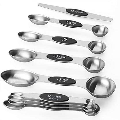 Magnetic Measuring Spoons Sets of 9 Stainless Steel Dual Sided Stackable Teaspoon Tablespoon Spoon for Measuring Dry and Liquid Ingredients - color: Measuring Spoons Set