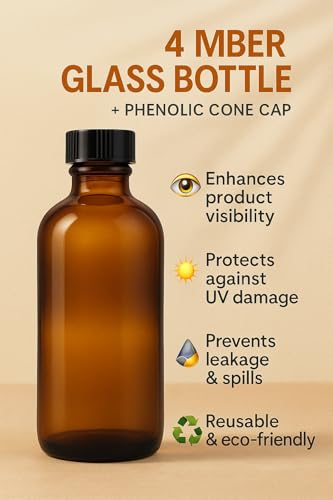 GreenHealth 4 oz Amber Glass Bottle with Phenolic Cone Cap – Leak-Resistant, Reusable, BPA-Free, UV Protection – Ideal for Essential Oils, Aromatherapy, Serums, Liquids (Single Bottle) - color: Amber, size: 4 Ounces