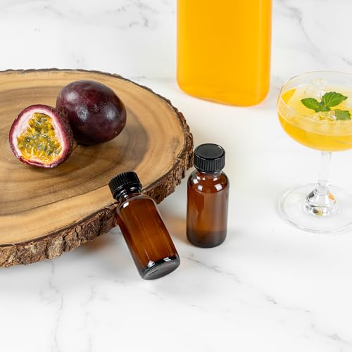 Restaurantware Vetri 1 Ounce Boston Glass Bottles, 48 Sample Bottles With Black Phenolic Caps - Dishwashable, Round, Amber Glass Bottle, For Potion, Juice, Ginger Shots, Whiskey, Liquids - color: Amber, size: 1 oz