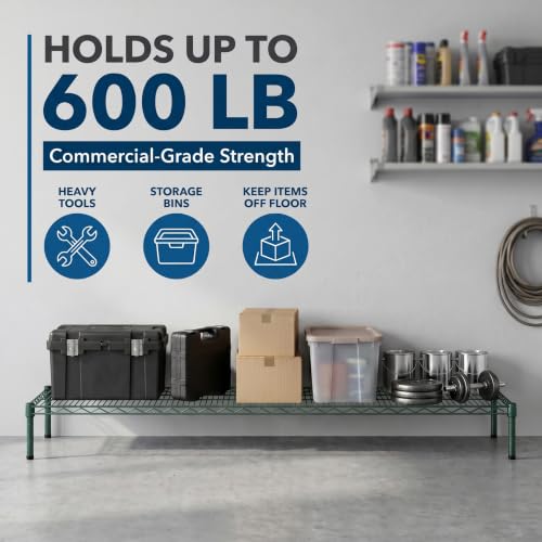 21" x 72" x 14" Green Epoxy Wire Storage Shelf, Dunnage Rack, Commercial 1 Tier Small Shelf - color: Green, size: 21"D x 72"W x 14"H