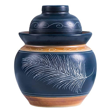 ZHOUXIAO Blue Pickle Jar Ceramic Jar with Lid,Traditional Chinese Fermentation Kit Crock with Water Seal Airlock Lid, Fermentation Jar for Kimchi,Sauerkraut,Kombucha Jar 1.75KG