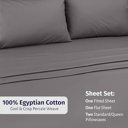 California Design Den Queen Size Sheet Set - Certified 100% Egyptian Cotton Queen Size Percale Sheets with Deep Pockets, Lightweight, Crisp, Durable Luxury Bedding Set - Grey - color: Grey, size: Queen