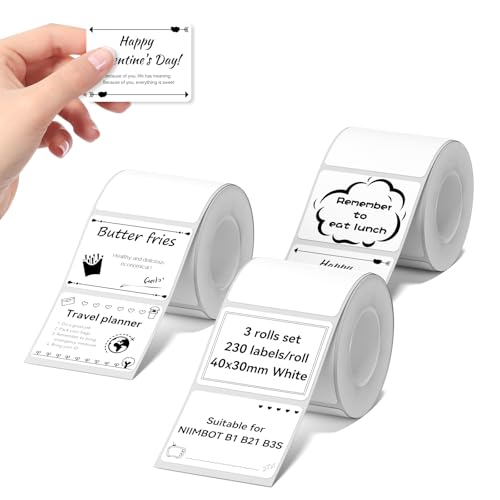 NIIMBOT Labels 3 Rolls Set for B1/B21/B31 Sticker Printer, 40x30mm (1.57'' x 1.18'') 230 Labels/Roll, Refill Labeling Tape for Home School Office Small Business (White) - color: 40mm×30mm-white