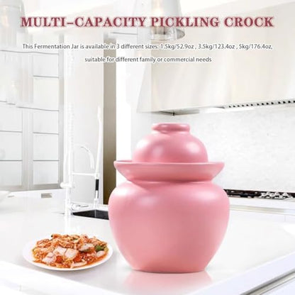 Matte Pink Stylish Pickle Jar, Household Large Capacity Rice Storage Barrel, Water Seal Design Fermentation Tank, Pickled Pickles and Beans(1.5kg/52.9oz) - size: 1.5kg/52.9oz