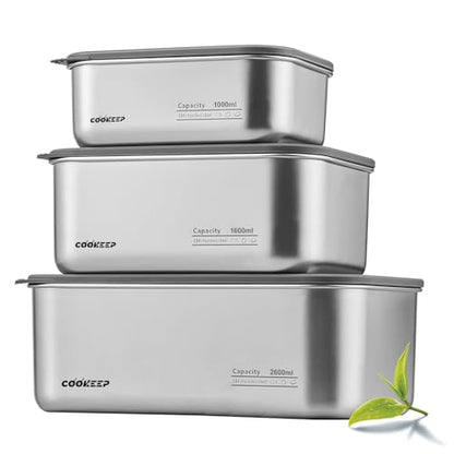 3Pcs Stainless Steel Food Containers,Stainless Steel Containers with Lids,Snack Containers,Lunch Box,Easy Clean,Airtight&Leakproof for Kitchen Storage,Dishwasher Safe,BPA-Free（34oz+54oz+88oz） - size: Mixed Box Set(34oz+54oz+88oz)