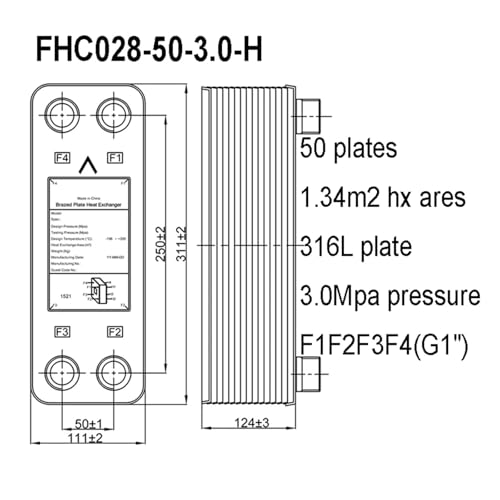 Female Thread Plate Wort Chiller Version 1.34m2 Heat Exchanger Areas 50 Plates 316L Stainless Steel Plate Heat Exchanger