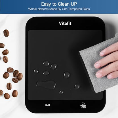 Vitafit 33lb Food Scale, High Accuracy 0.1oz by Our Professional Scale Factory Since 2001, Digital Kitchen Scales Weight Grams and Ounces for Cooking & Baking, 8.5x7.1in Platform, 3 AAA Battery, Black - color: Black Tempered Glass