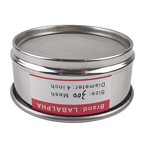 LABALPHA 300 Mesh Lab Sieves, Test Sieve #300 Mesh, 4'' Diameter, 304 Stainless Steel Wire Cloth (0.054mm) - size: 300 mesh (0.054mm)