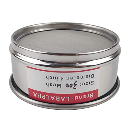 LABALPHA 300 Mesh Lab Sieves, Test Sieve #300 Mesh, 4'' Diameter, 304 Stainless Steel Wire Cloth (0.054mm) - size: 300 mesh (0.054mm)