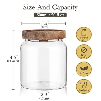 Labina Glass Storage Container Airtight Food Jars Kitchen Canister with Wood Lids, 20 Oz Wide Mouth Pantry Organization Glass Jar for Flour, Sugar, Cookie, Spagetti, Nuts and Candy - size: A1: 20 Oz 1 pcs