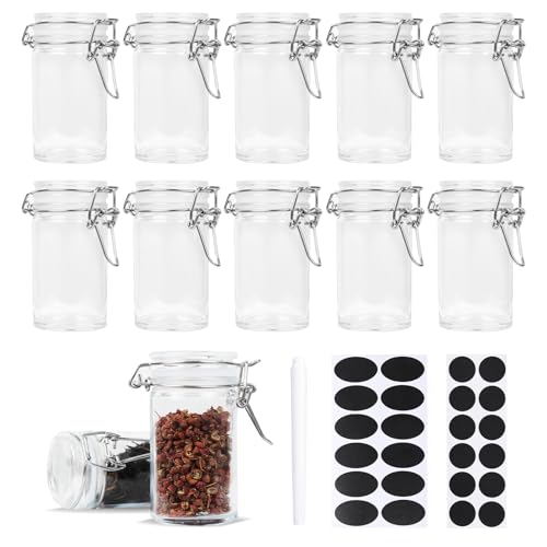 2.3 oz Small Glass Stash Jars with Labels, 12 Pack Mini Spice jars with Airtight Seal, Empty Spice Bottles with Silicone Rubber Gasket for Herb Tea Seasoning Storage
