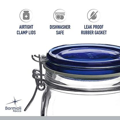 Bormioli Rocco Fido Collection, 2 Pack, 33¾ Oz. Food Storage Glass Jars, Airtight Rubber Seal & Glass Lid, With Stainless Wire Clamp, Made In Italy. - size: 33.75 oz