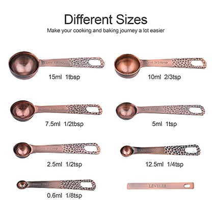 Copper Measuring Cups and Spoons Set 14, Stainless Steel Measuring Cups and Spoons set, Metal 6 Measure Cup and 7 Measure Spoon with 1 Leveler for Kitchen & Baking - color: Copper, size: A: Set of 14