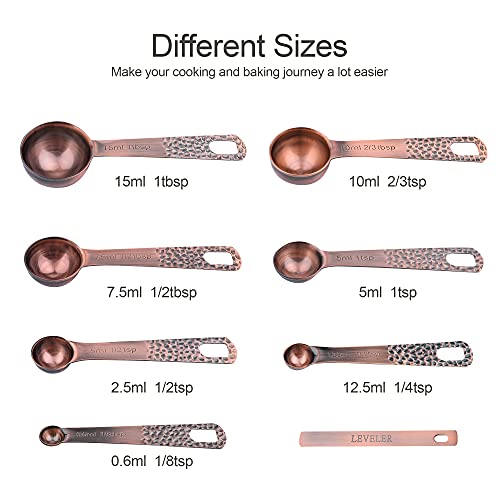 Measuring Cups and Spoons Set 14, Copper Measuring Cups and Spoons Set for Dry & Liquid, Metric & US Stainless Steel 6 Measure Cups and 7 Spoons Set w/Leveler for Kitchen & Baking - color: Copper