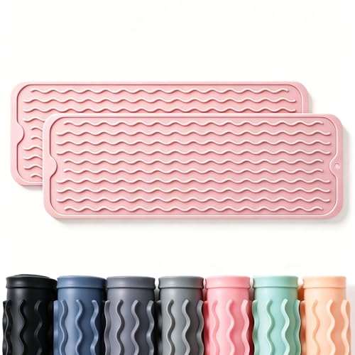 2 Pack Caketime Silicone Dish Drying Mat for Kitchen Counter Under Sink Organizer Near Bathroom Faucet Pad for Stove Top Placemats Soap Holder Stone Dryer Women Essentials Must Haves 17"x6" Pink - color: Pink, size: 17"*6"