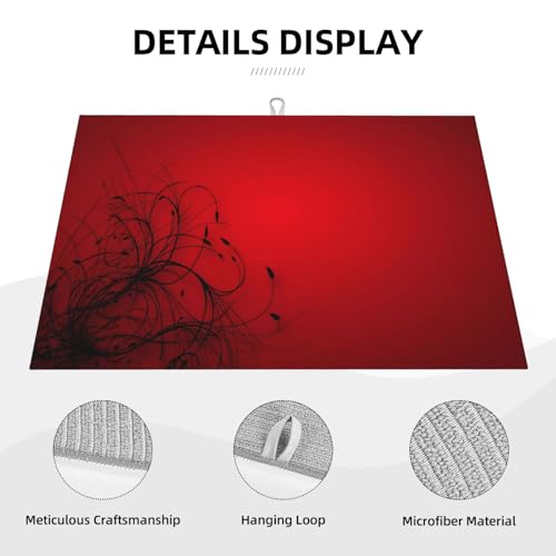Red Black Abstract Flower Dish Drying Mat Retro Floral Modern Rustic Drying Rack Pad Countertop Dishes Ultra Absorbent Microfiber Kitchen Counter Mat 18x24 Inch - color: Red