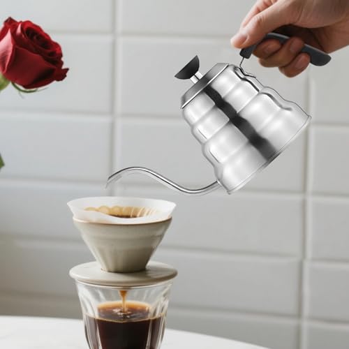 Stainless Steel Goose Neck Coffee Kettle, 40.6 US fl oz / 1.2 L, Pour Over Coffee Maker, Precise Flow Control, Black Resin Handle, Detachable Thermometer, Anti-Leak