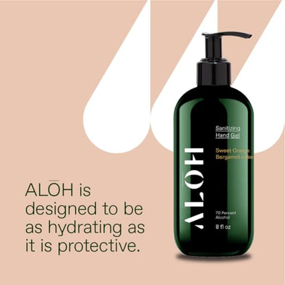 ALŌH Sanitizing Hand Gel 2-Pack | Sweet Orange Bergamot & Aloe | 70% Ethyl Alcohol | 8 fl oz Bottles (Pack of 2) | For Adults & Kids - color: Sweet Orange Bergamot + Aloe