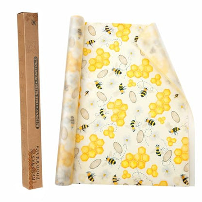 Reusable Beeswax Wraps Roll 13 x 39 Inch, Organic Eco-Friendly Sustainable Beeswax Food Wraps, Food Storage Wraps Beeswax Paper Cloth for Sandwich, Cheese, Fruit, Bread, Snacks - color: Bees