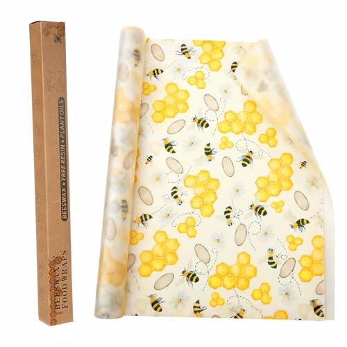 Reusable Beeswax Wraps Roll 13 x 39 Inch, Organic Eco-Friendly Sustainable Beeswax Food Wraps, Food Storage Wraps Beeswax Paper Cloth for Sandwich, Cheese, Fruit, Bread, Snacks - color: Bees