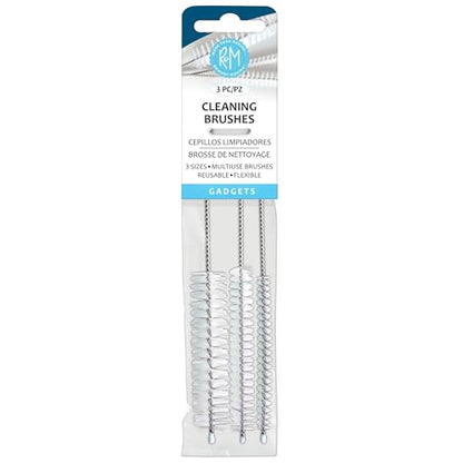 R&M 3-Pack Multi-Use Cleaning Brushes – 7” Long Reusable Bottle, Straw, and Narrow-Neck Brush Set – Gentle Nylon Bristles for Glass, Plastic, Silicone & Metal