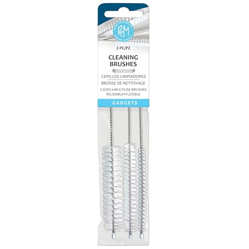 R&M 3-Pack Multi-Use Cleaning Brushes – 7” Long Reusable Bottle, Straw, and Narrow-Neck Brush Set – Gentle Nylon Bristles for Glass, Plastic, Silicone & Metal