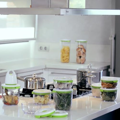 FOSA Vacuum Seal Food Storage System Reusable Container Deluxe Set with Vacuum and 10 Reusable containers - size: 11-Piece All Size Set