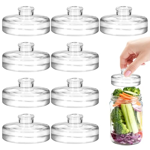 9Pcs Fermentation Glass Weights for Wide Mouth Jars - Pickle Bottles with Sealing Lids for Efficient Fermenting - Durable, Transparent Fermenting Lids and Weights for Sauerkraut, Kimchi (C Cylinder)