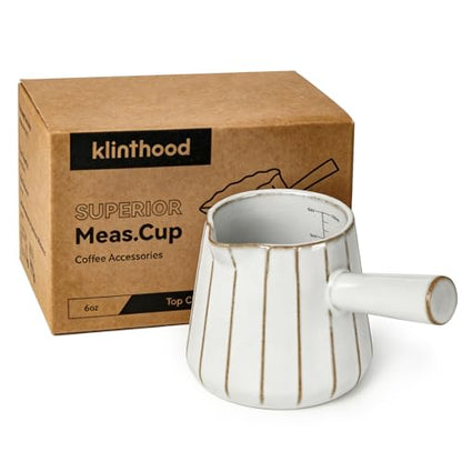 Ceramic Espresso Cup with Handle, Striped Design, 6oz/180ml Capacity,Expresso Measuring Shots Cups with Spout,Espresso Accessories,Coffee Cup,Milk Measuring Cup(White) - color: White