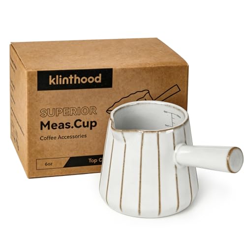 Ceramic Espresso Cup with Handle, Striped Design, 6oz/180ml Capacity,Expresso Measuring Shots Cups with Spout,Espresso Accessories,Coffee Cup,Milk Measuring Cup(White) - color: White