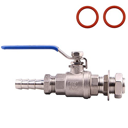 DERNORD 1/2 Inch Stainless Steel Ball Valve Weldless Bulkhead For Home Brew Kettle (1/2 NPT to 1/2 Barb Hose) - size: 1/2" NPT to 1/2" Barb Hose, style: Pack of 1
