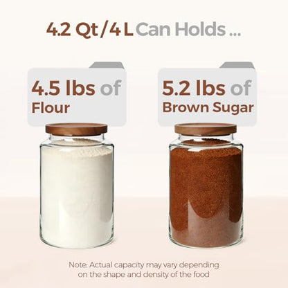 ComSaf 2Pcs (4.2Qt) Wide-Mouth Flour Sugar Storage Containers - Include Scoops & Labels, Easy to Scoop & Airtight, Large Glass Jar for Bakers to Store Bulk Flour, Rice, and Dry Goods in Kitchen Pantry - size: 4.2Qt*2