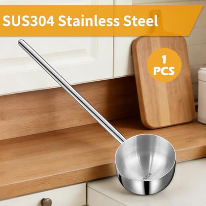 10.5 Inch Small Soup Ladle SUS 304 Stainless Steel Metal Deep Spoon With a Spout For Pouring Water, 2 oz Long Handled Gravy Spoon, Heat-resistant, Ideal For Serving Gravy, Sauce,Soup
