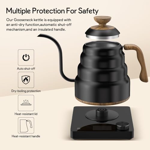 Electric Gooseneck Kettle, 30oz/0.9L Intelligent Temperature Control, Quick Heating, 304 Stainless Steel for Pour Over Coffee, Brew Tea, Boil Hot Water, 1000W （Black） - color: Black