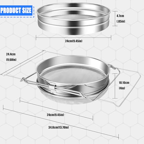 Commercial-Grade Filter Stainless Steel Construction Rust-Resistant 9.4" Strainer with Telescoping Arms for Wax Purification Double Sieve Honeys Strainer