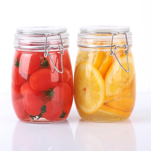 Glass Containers With Lids 24 Oz Food Grade Airtight Glass Jars With Lid 2 Pack Wide Mouth Food Storage Canisters With Clasp For Flour, Coffee, Sugar, Pickle, Beans, Candy, Nuts, Rice, Pasta - color: 24oz 2PC