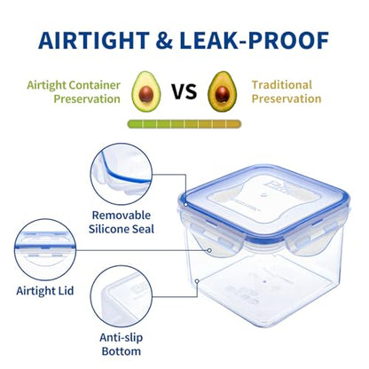 KIGI 23 OZ Square Food Storage Containers with 4-Sided Locking Lid, Leak proof, Ideal for Lunch and Meal Prep, BPA-Free Plastic, 2.9 Cup, 6 Piece Set - size: 2.9 cup (6-Piece)