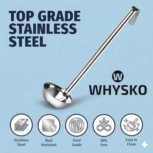 Whysko Soup Ladle Stainless Steel, 4 oz Metal Ladle Spoon, Rustproof Heat Resistant Materials for Cooking and Serving Soups and Sauces, Commercial Grade for Restaurants Catering and Kitchen Essentials - size: 4 Ounce