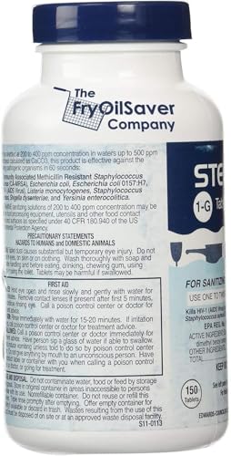 Steramine Quaternary Sanitizing Tablets (450 Count) - Commercial Sanitizer Tablets for Food-Contact Surfaces, Kitchen & Food Service - No-Rinse Dish Sanitizer Sanitabs - 150-Count/Bottle, 3-Pack