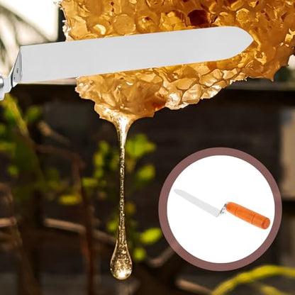 Alipis Stainless Steel Honey Scraper Tool for Beekeeping, Easy to Operate and Rust-Resistant Manual Hive Cutter with Wooden Handle, 13.4 Inch for Efficient Honey Extraction Random Color