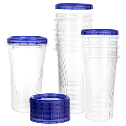 PLASTICPRO 48 Ounce Twist Top Deli Containers Clear bottom With Blue Top Twist on Lids Reusable, Stackable, Food Storage Freezer Container Pack of 4 (Blue) - color: Blue
