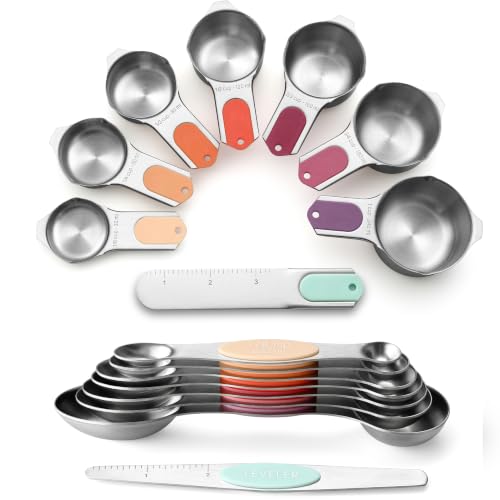 Spring Chef Magnetic Measuring Cups & Spoons Set of 15 - Desert Sunset | Stainless Steel, Patented, BPA Free, Strong Magnets, Heavy Duty - color: Desert Sunset, size: Set of 15